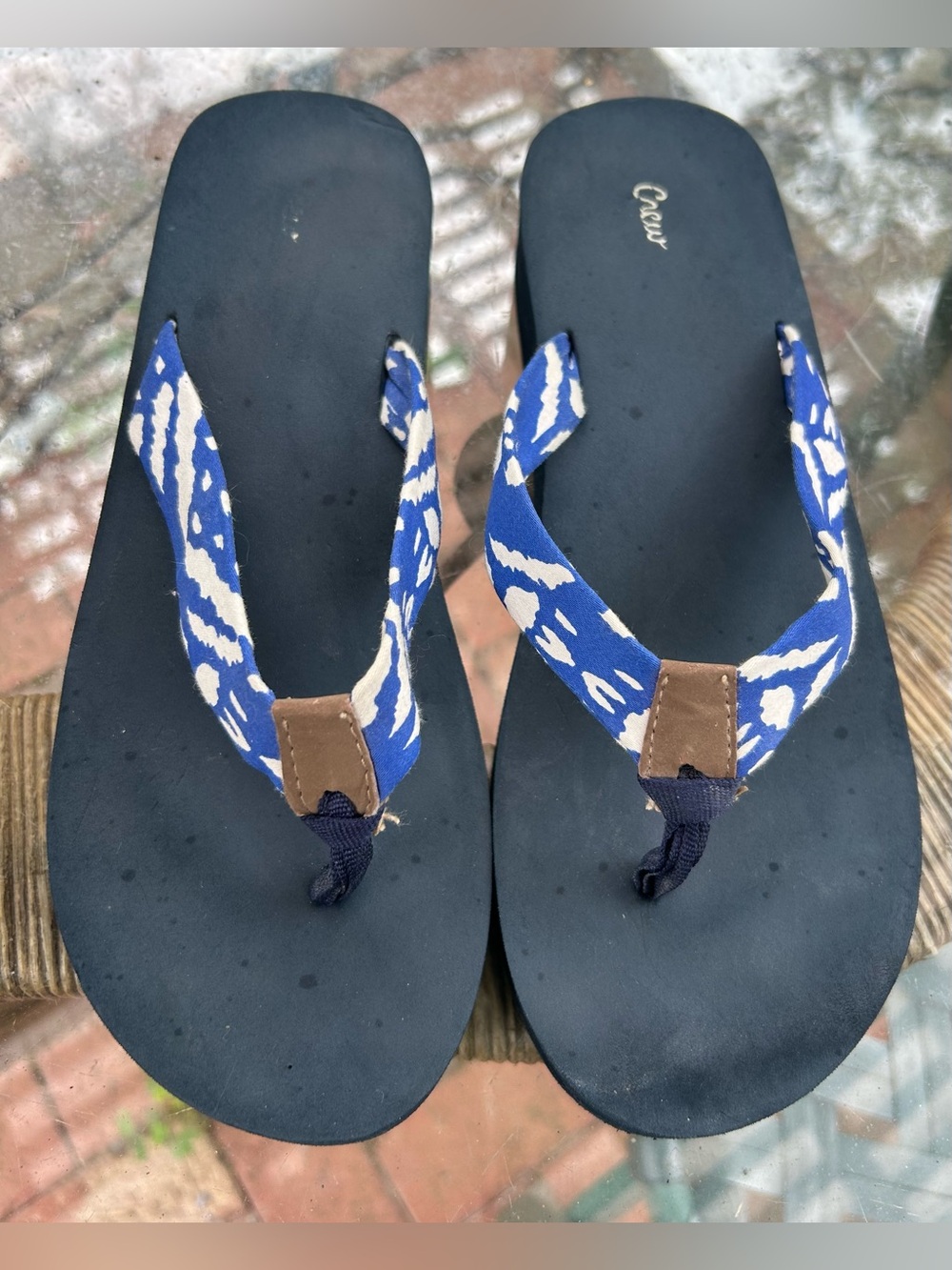J Crew Blue Patterned Strap Women's Flip Flops - Size 9